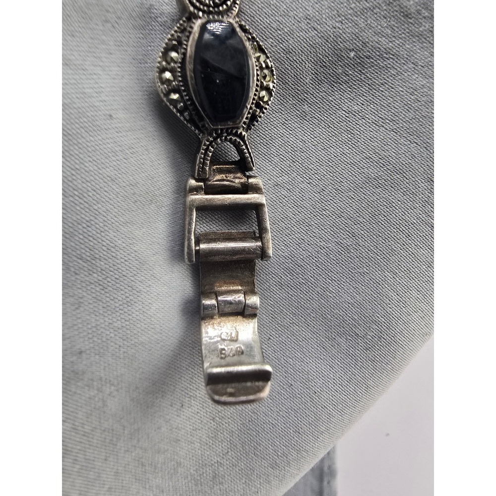 Vintage Estate Link Bracelet Sterling Silver Black Marcasite READ 7.5in - Picture 3 of 15